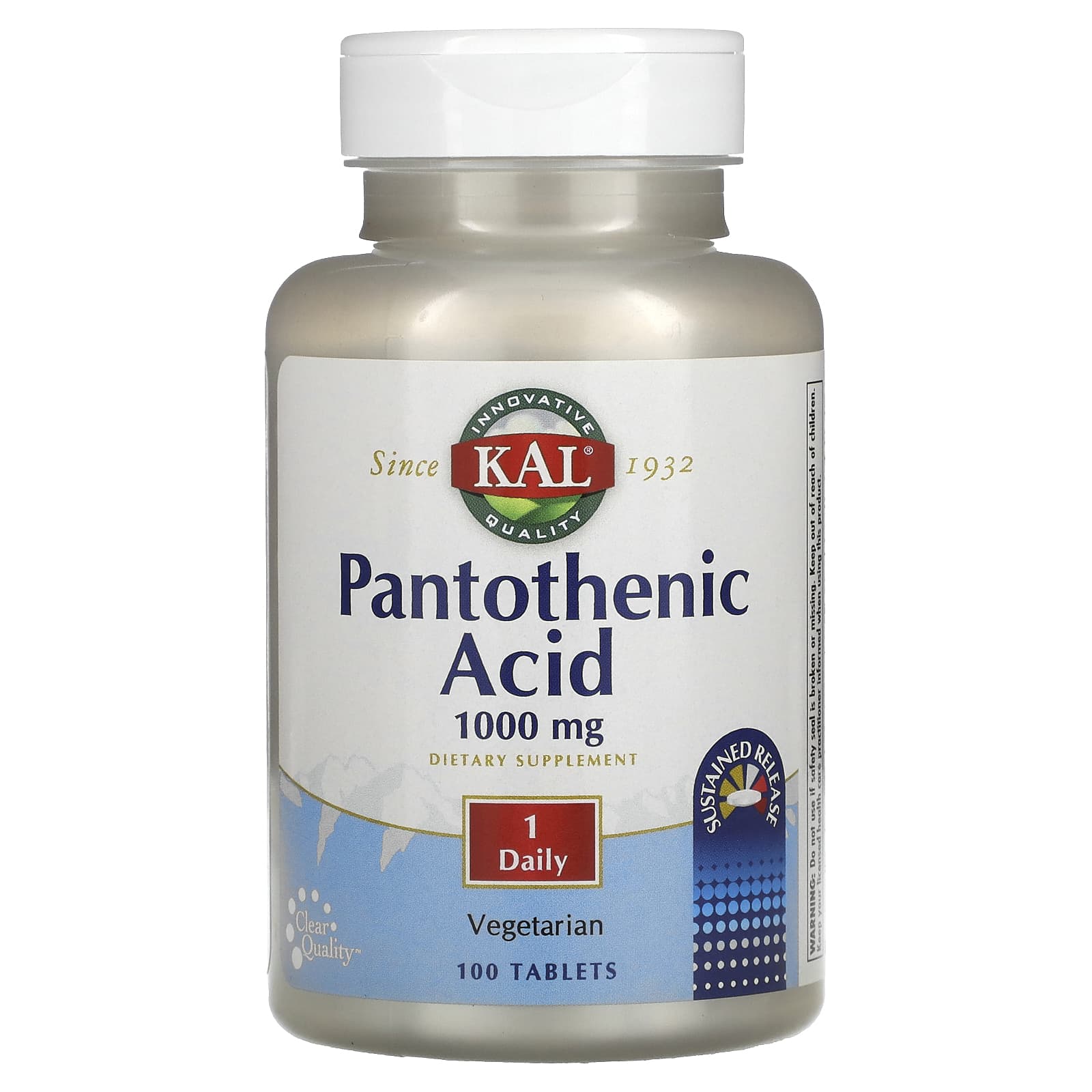 Kal, Pantothenic Acid 1000 mg, 100 Vegetarian Tablets UPC 021245839101 | HiLife Vitamins