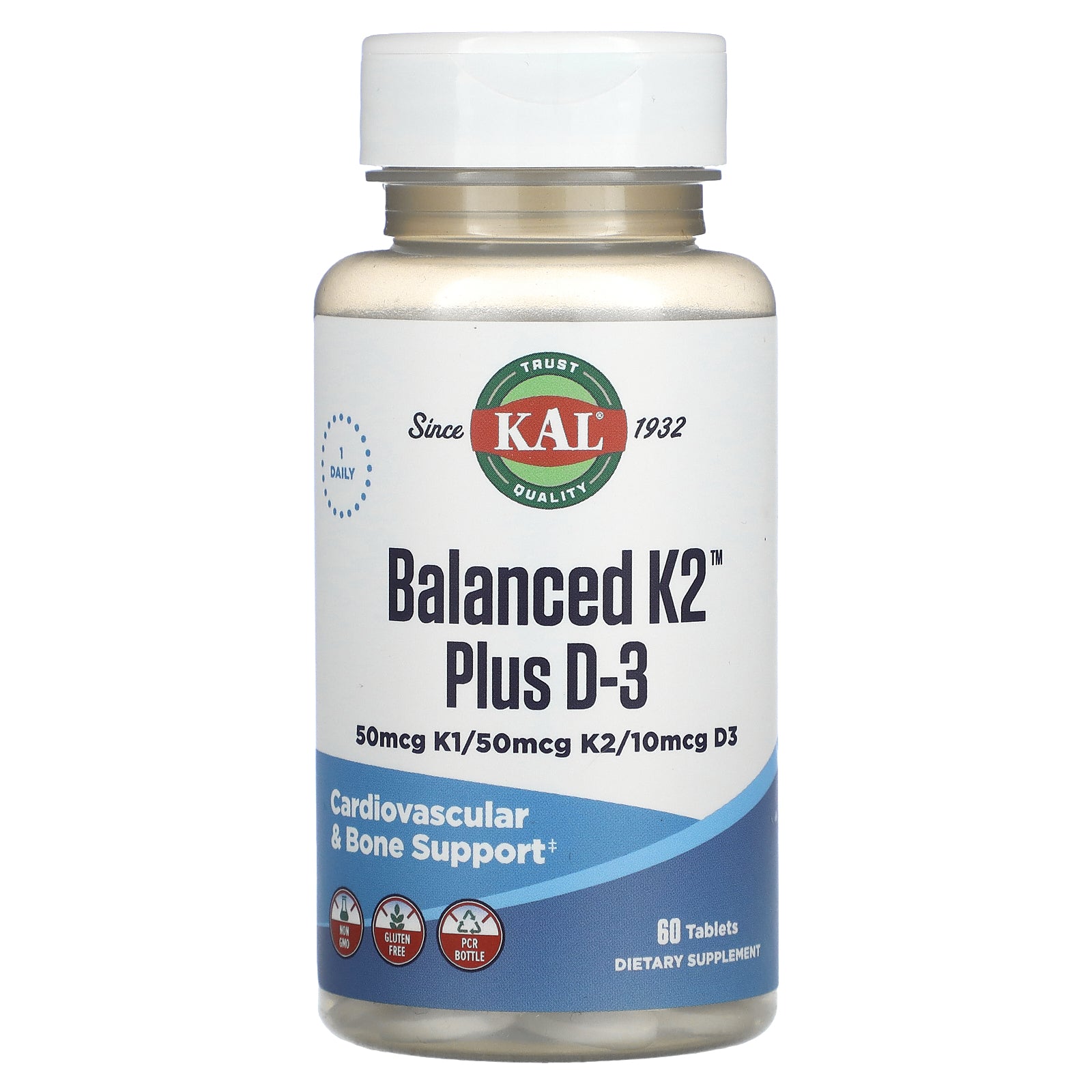 Kal, Balanced K2 Plus D3, 60 Tablets UPC 021245853121 | HiLife Vitamins