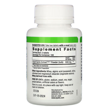 Kyolic, Aged Garlic Extract, Cardiovascular, Original Formula 100, 200 Tablets UPC 023542100328 | Hilife Vitamins