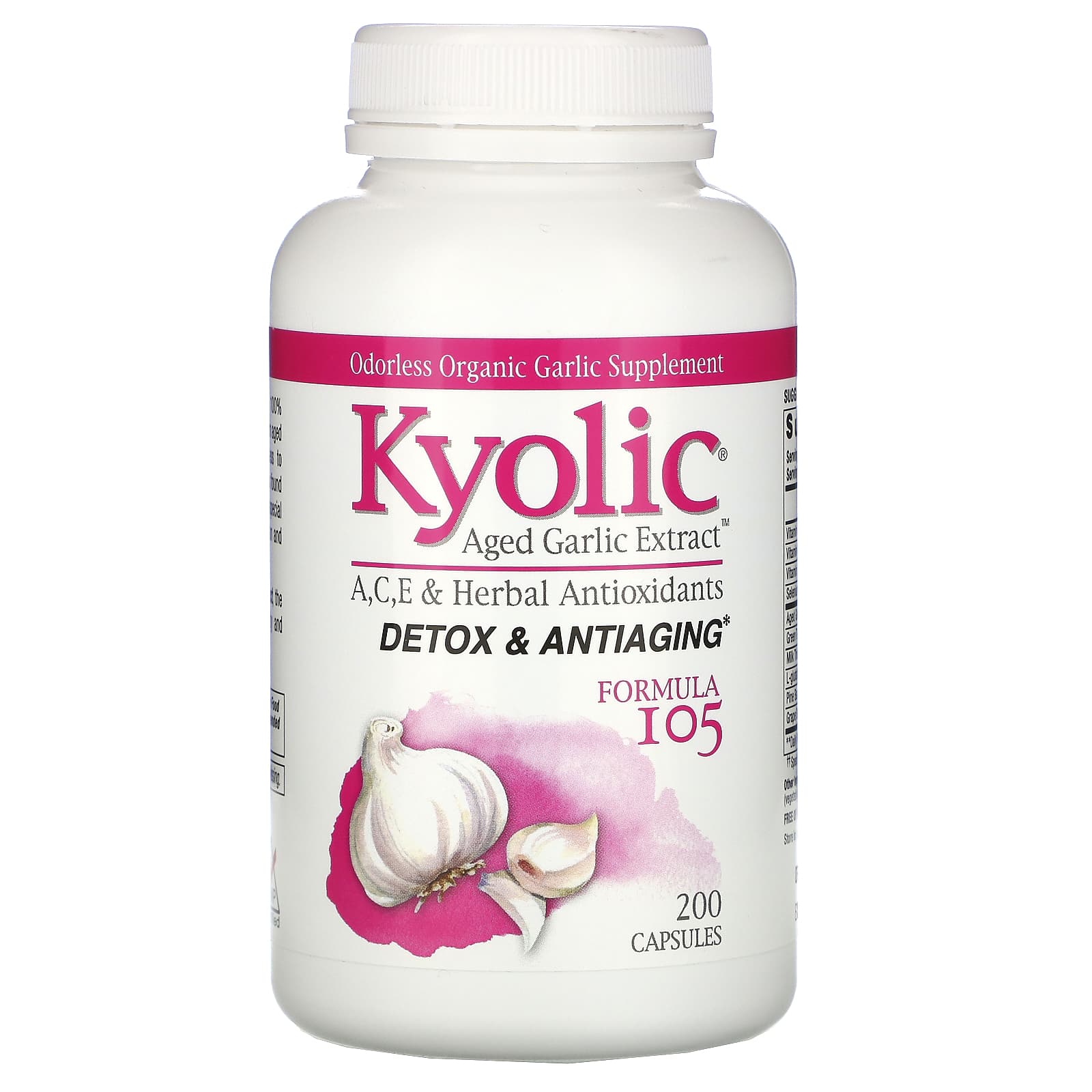 Kyolic, Aged Garlic Extract, Detox & Anti-Aging, Formula 105, 200 Capsules UPC 023542105422 | Hilife Vitamins