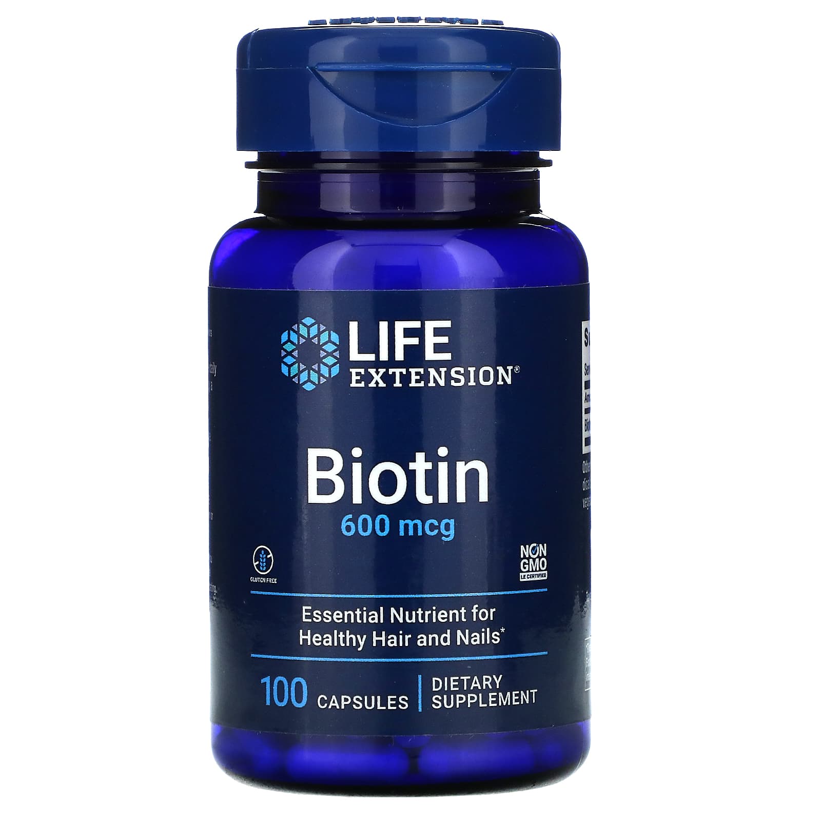 Life Extension, Biotin, 600 mcg, 100 Capsules UPC 737870102106 | HiLife Vitamins