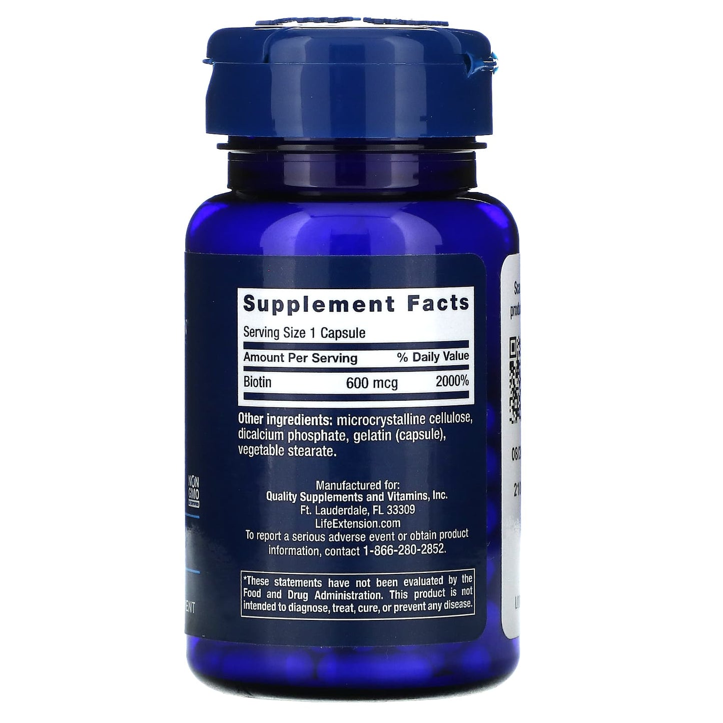Life Extension, Biotin, 600 mcg, 100 Capsules UPC 737870102106 | HiLife Vitamins