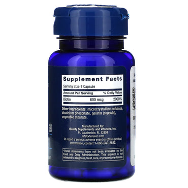 Life Extension, Biotin, 600 mcg, 100 Capsules UPC 737870102106 | HiLife Vitamins