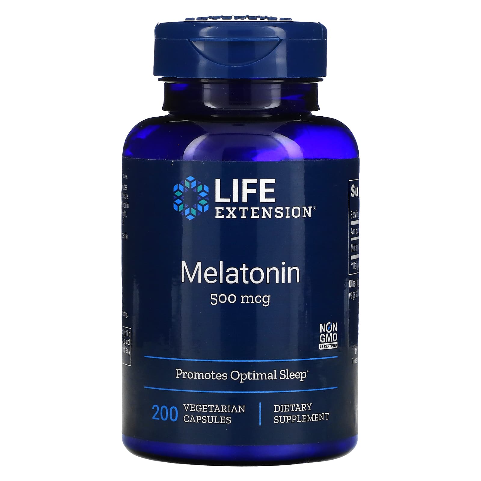Life Extension, Melatonin, 500 mcg, 200 Capsules UPC 737870108320 | HiLife Vitamins