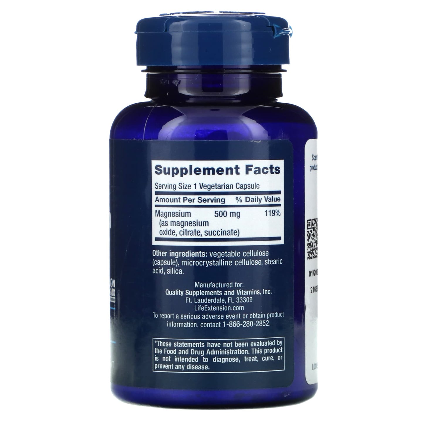 Life Extension, Magnesium Caps, 500 mg, 100 Capsules UPC 737870145912 | HiLife Vitamins