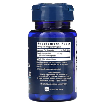 Life Extension, Bioactive Milk Peptides, 30 Capsules UPC 737870151234 | HiLife Vitamins