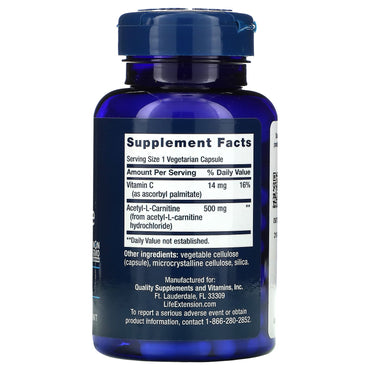 Life Extension, Acetyl-L-Carnitine, 500 mg, 100 Capsules UPC 737870152415 | HiLife Vitamins