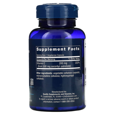Life Extension, Ascorbyl Palmitate, 500 mg, 100 Vegetarian Capsules UPC 737870153313 | HiLife Vitamins