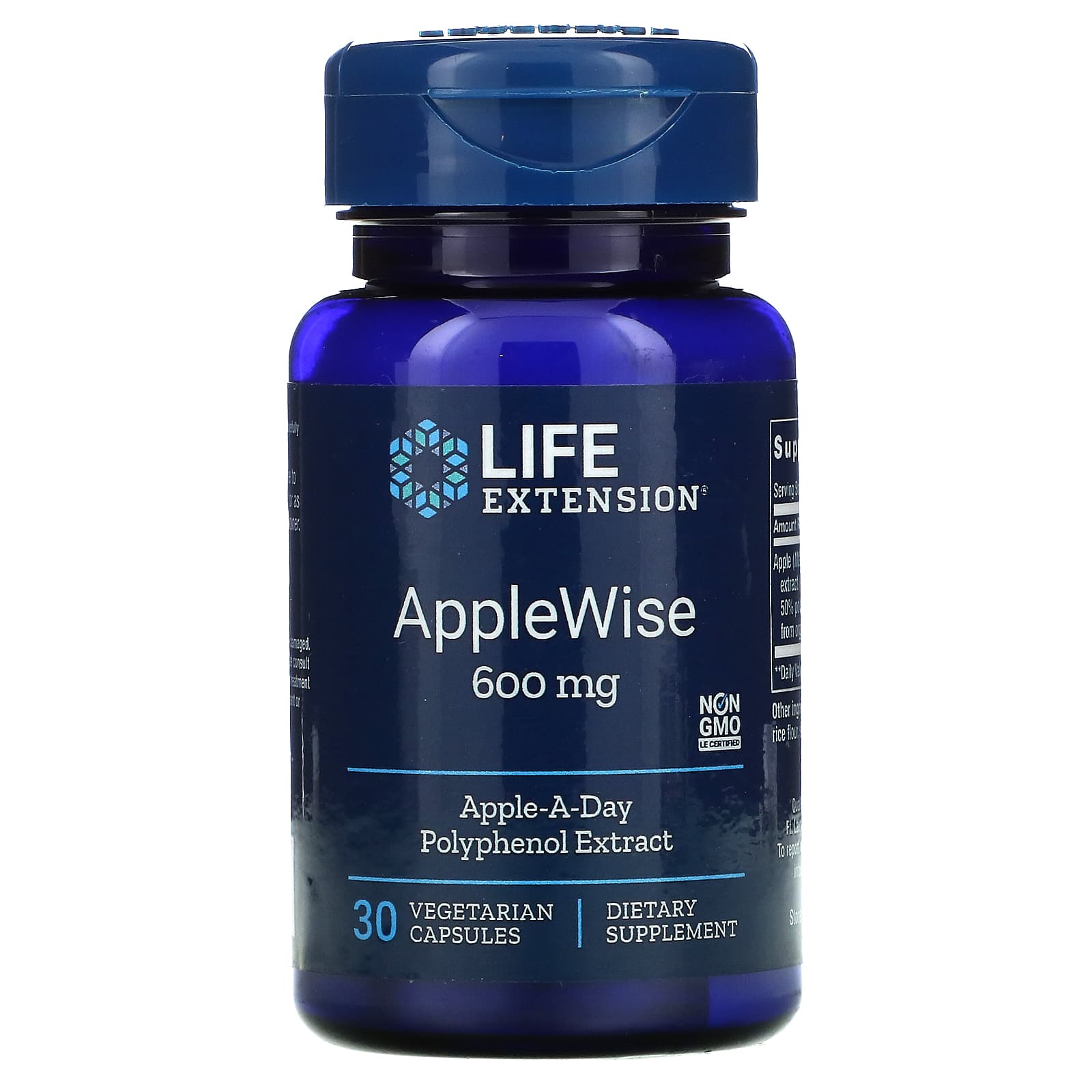 Life Extension, AppleWise, 600 mg, 30 Vegetarian Capsules UPC 737870162506 | HiLife Vitamins