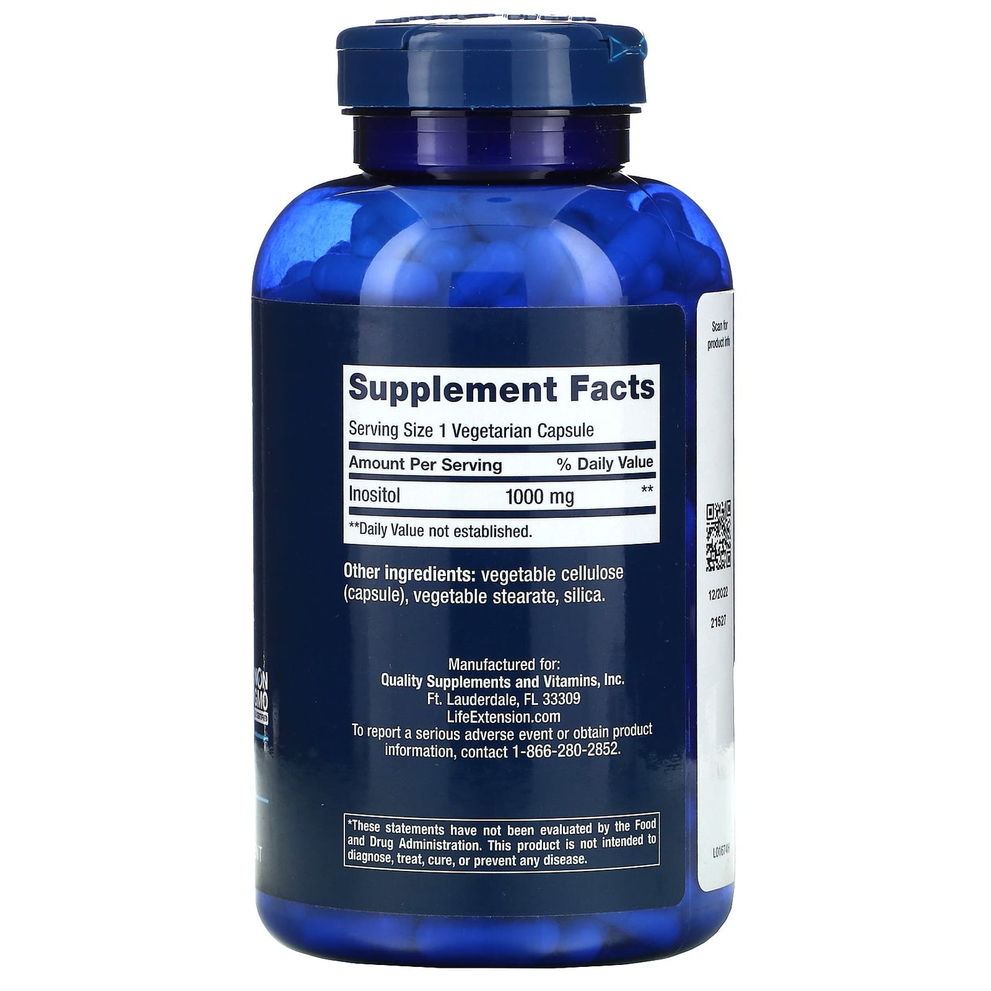 Life Extension, Inositol Caps, 1,000 mg, 100 Capsules UPC 737870167433 | HiLife Vitamins