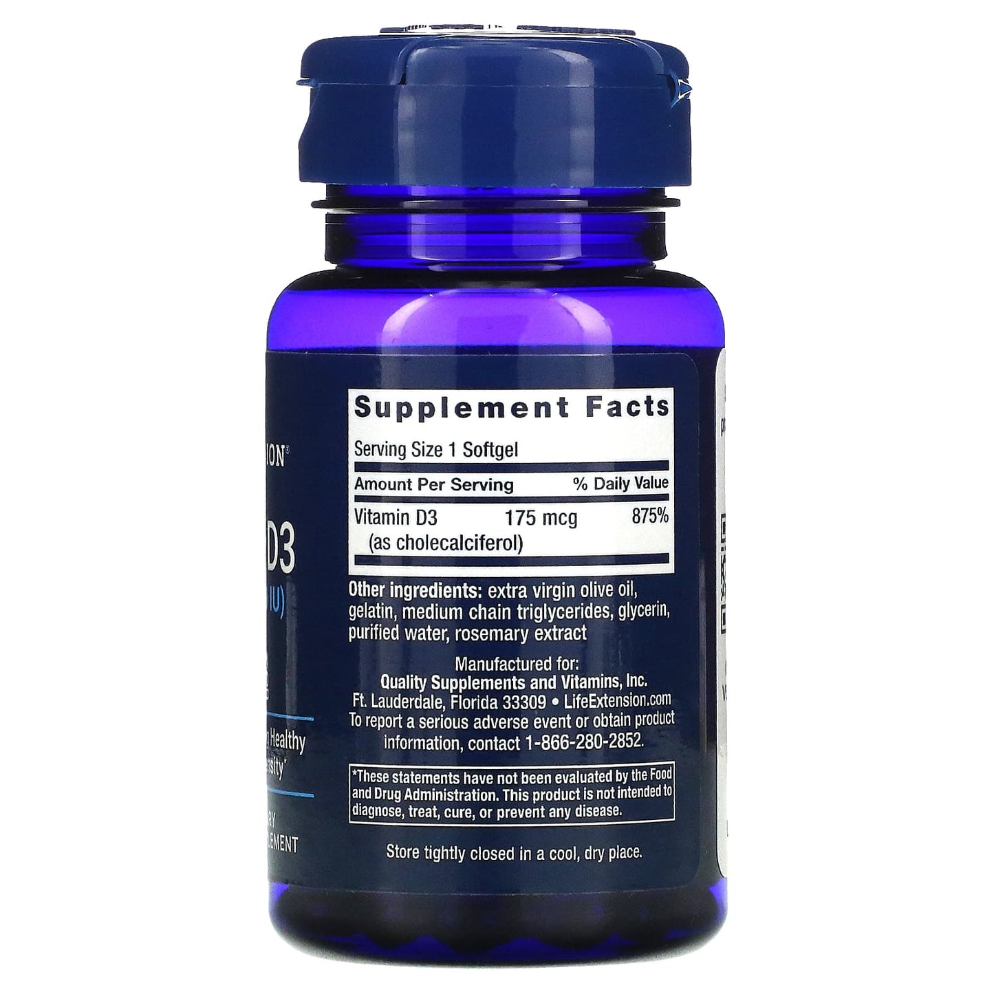 Life Extension, Vitamin D3, 175 mcg (7,000 IU, 60 Softgels UPC 737870171867 | HiLife Vitamins