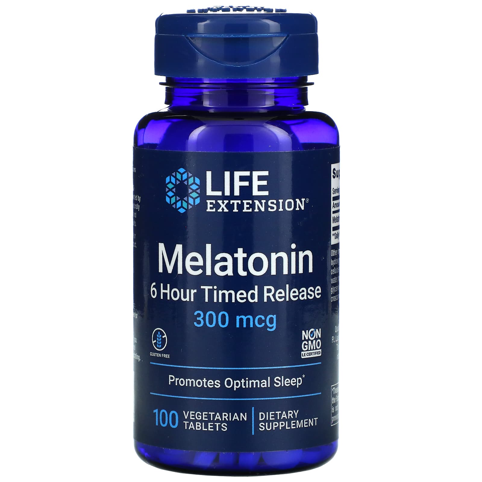 Life Extension, Melatonin, 6 Hour Timed Release, 300 mcg, 100 Vegetarian Tablets UPC 737870178712 | HiLife Vitamins