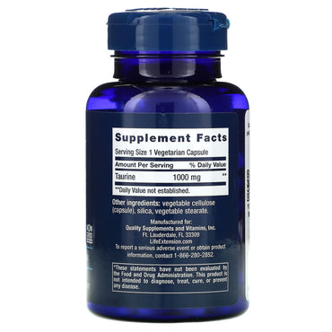 Life Extension, Taurine, 1,000 mg, 90 Vegetarian Capsules UPC 737870182795 | HiLife Vitamins