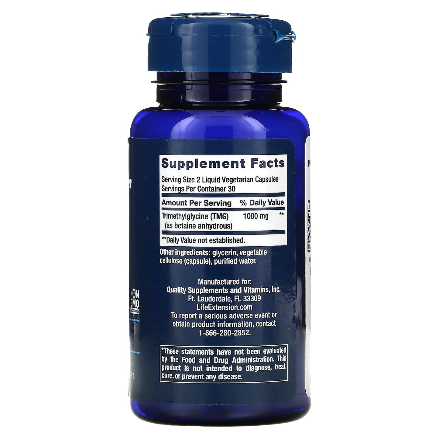 Life Extension, TMG, 500 mg, 60 Vegetarian Capsules UPC 737870185963 | HiLife Vitamins