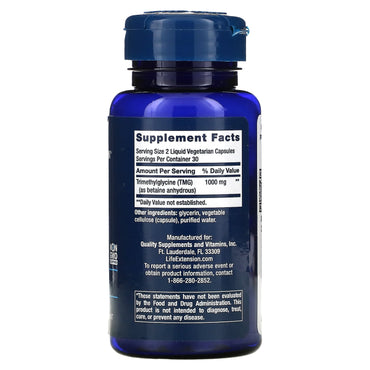 Life Extension, TMG, 500 mg, 60 Vegetarian Capsules UPC 737870185963 | HiLife Vitamins