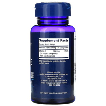 Life Extension, Super Vitamin E, 268 mg (400, 90 Softgels UPC 737870186397 | HiLife Vitamins