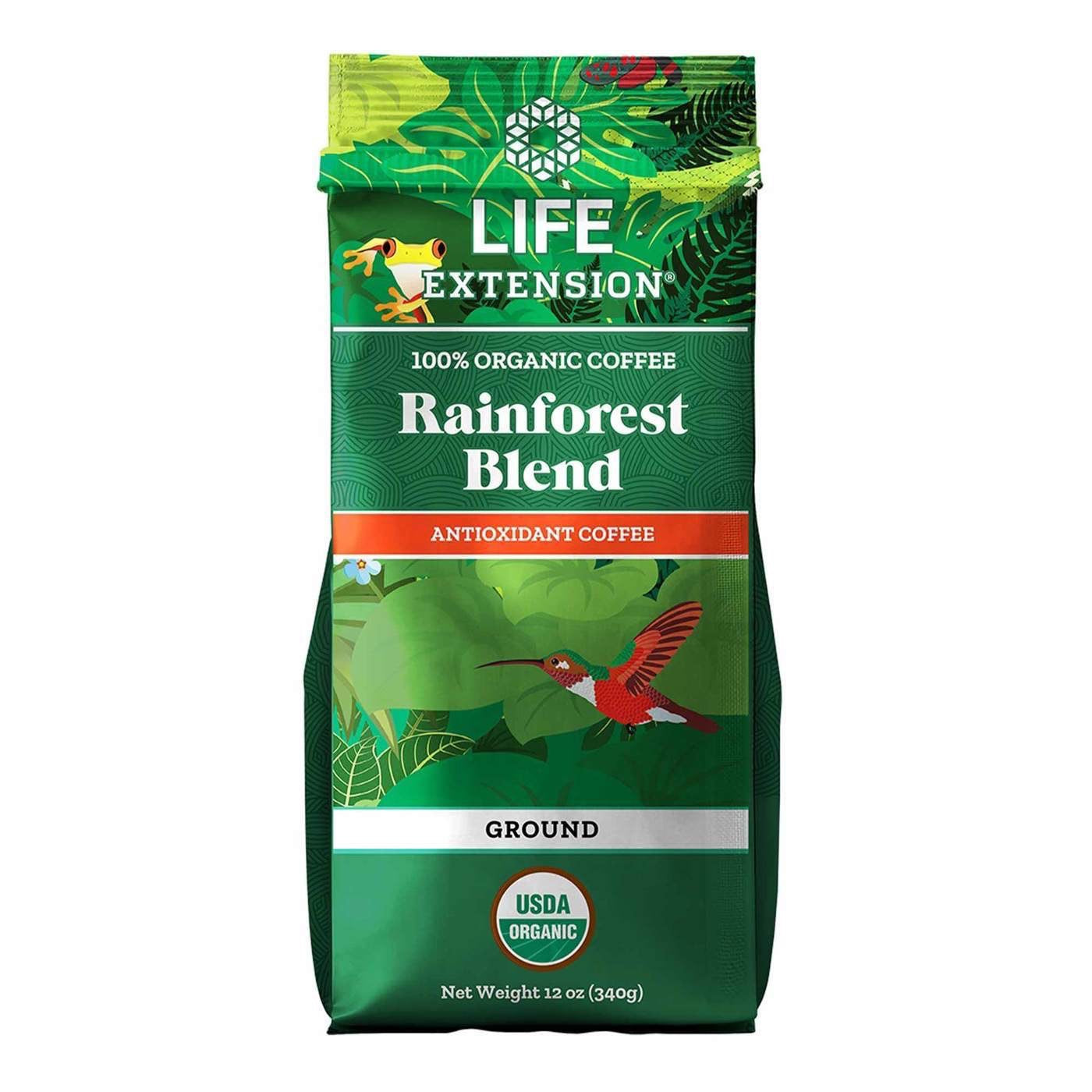 Life Extension, Rainforest Blend Ground Coffee, 12 Oz UPC 737870216919 | HiLife Vitamins