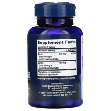 Life Extension, No Flush Niacin, 640 mg, 100 Capsules UPC 737870373100 | HiLife Vitamins