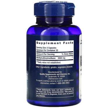 Life Extension, MSM, 1,000 mg, 100 Capsules UPC 737870451105 | HiLife Vitamins