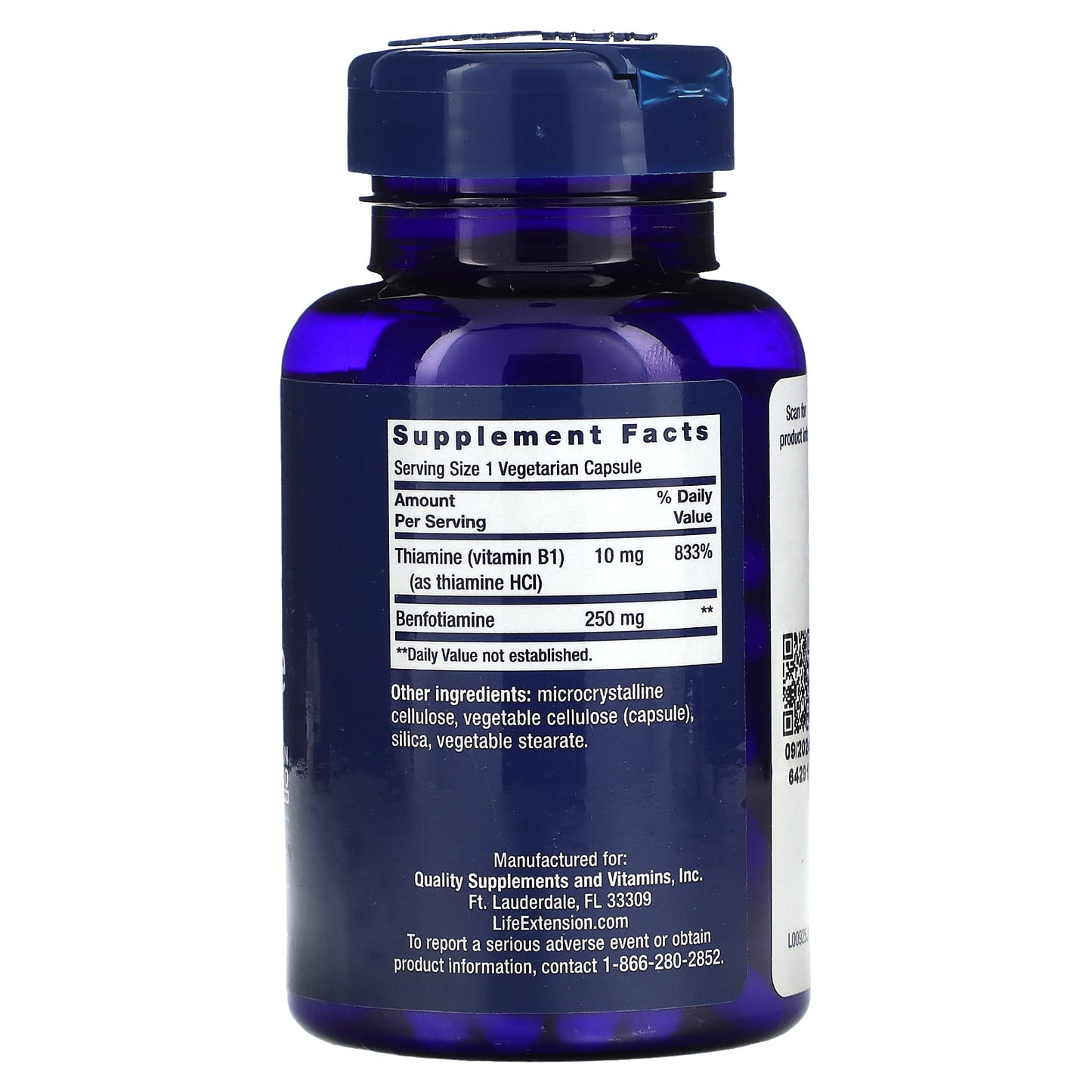 Life Extension, Mega Benfotiamine, 250 mg, 120 Capsules UPC 737870925125 | HiLife Vitamins