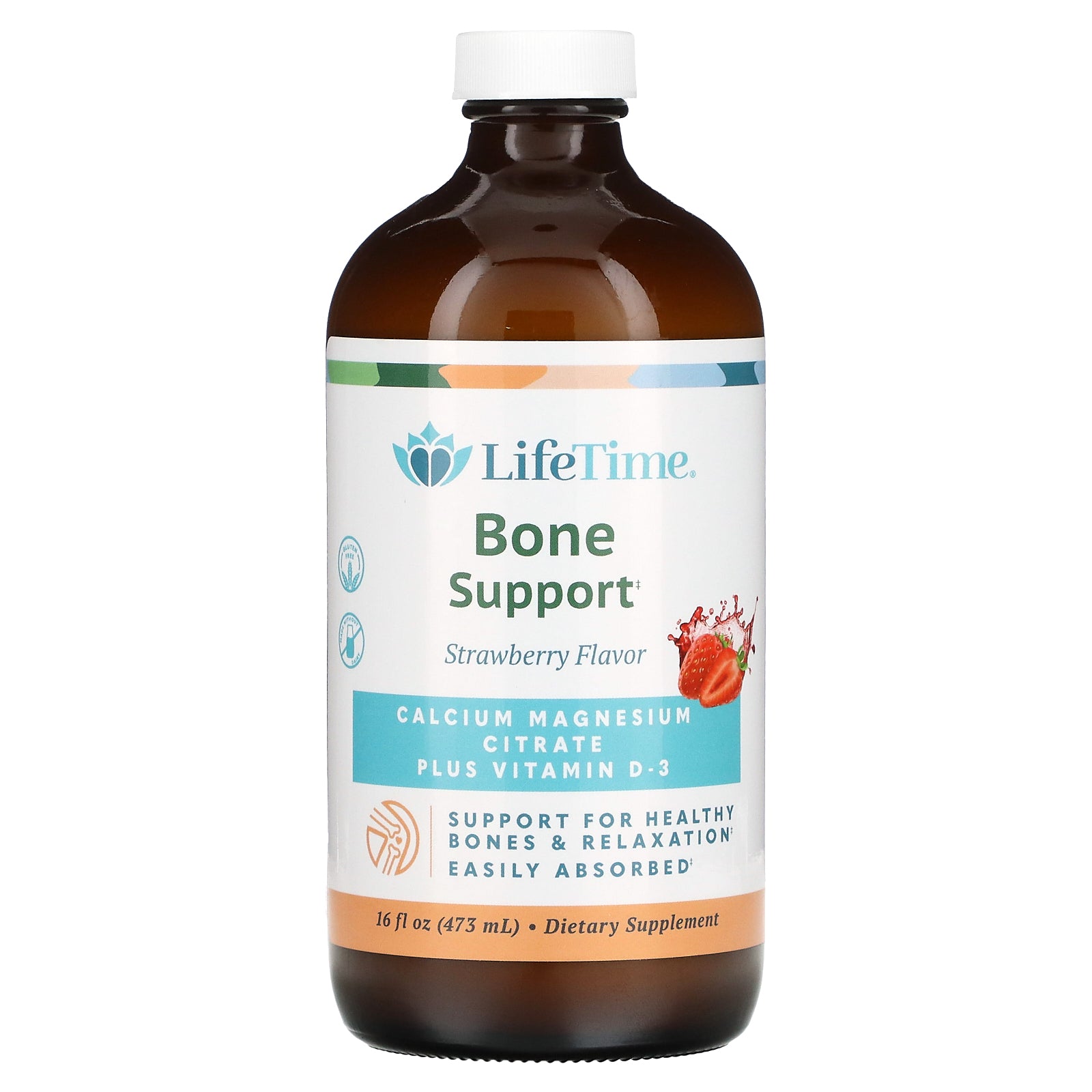 Lifetime, Bone Support, Calcium Magnesium Citrate Plus Vitamin D-3, Strawberry, 16 Oz UPC 053232400094 | HiLife Vitamins