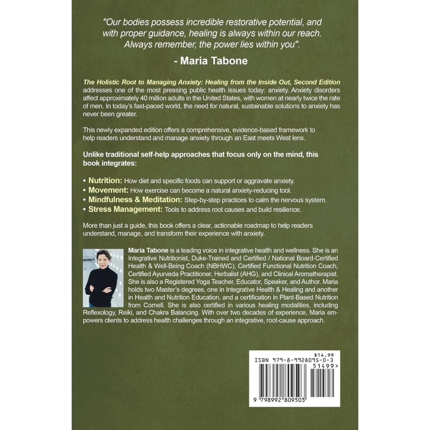 Maria Tabone, The Holistic Root to Managing Anxiety, Healing From the Inside Out, (Second Edition) UPC 798992809503 | HiLife Vitamins