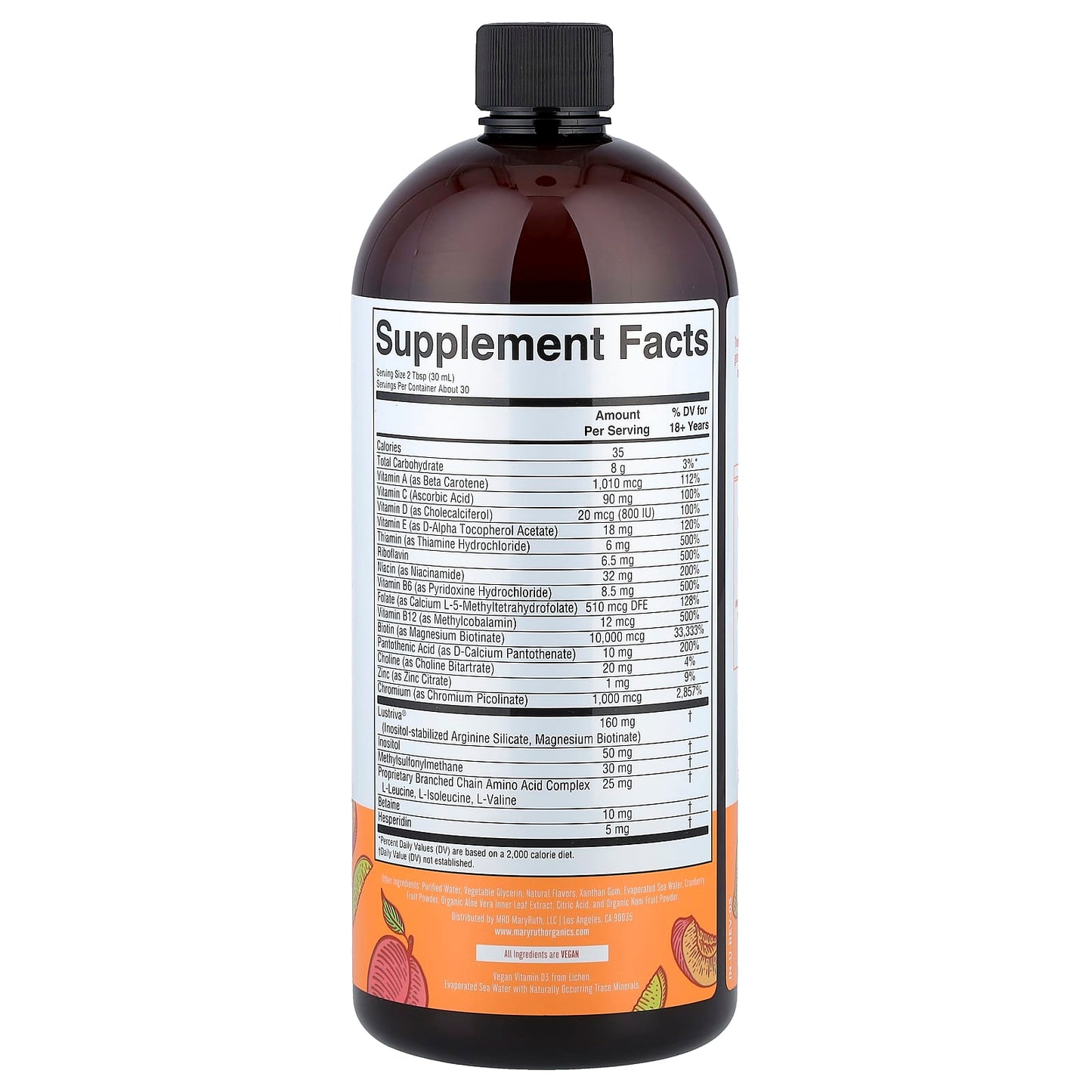 MaryRuth's, Liquid Morning Multivitamin + Hair Growth, Peach Mango, 30 fl oz (887 ml) UPC 810104622370 | HiLife Vitamins