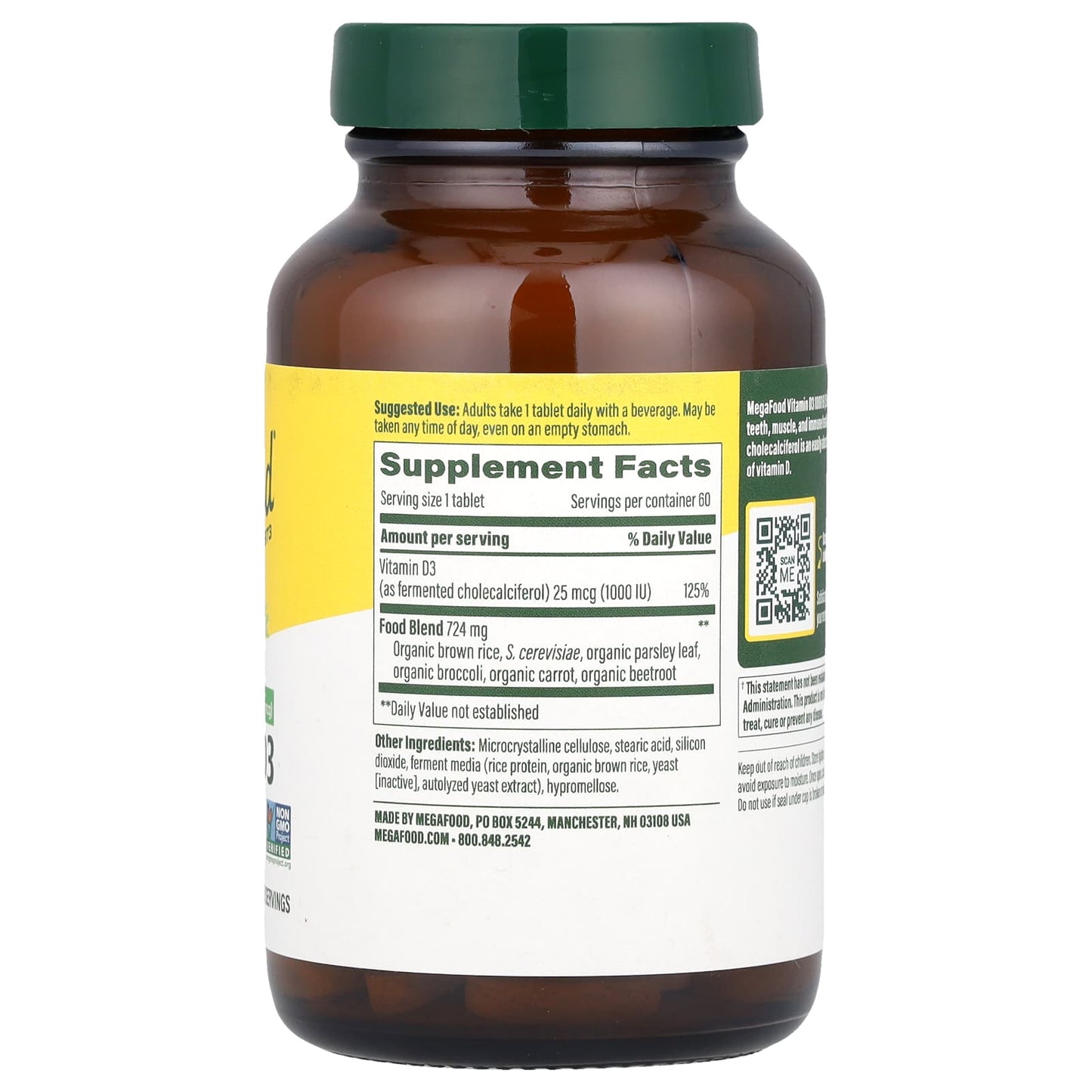 Megafood, Vitamin D-3 1000 IU, 60 Tablets UPC 051494101148 | HiLife Vitamins