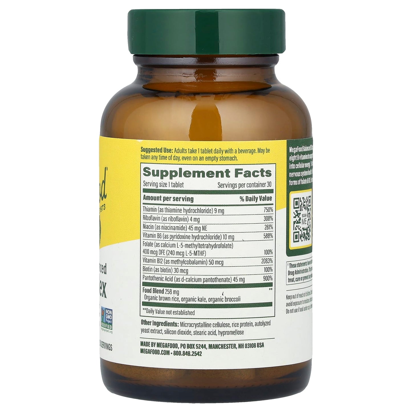 Megafood, Balanced B Complex, 30 Tablets UPC 051494101674 | HiLife Vitamins