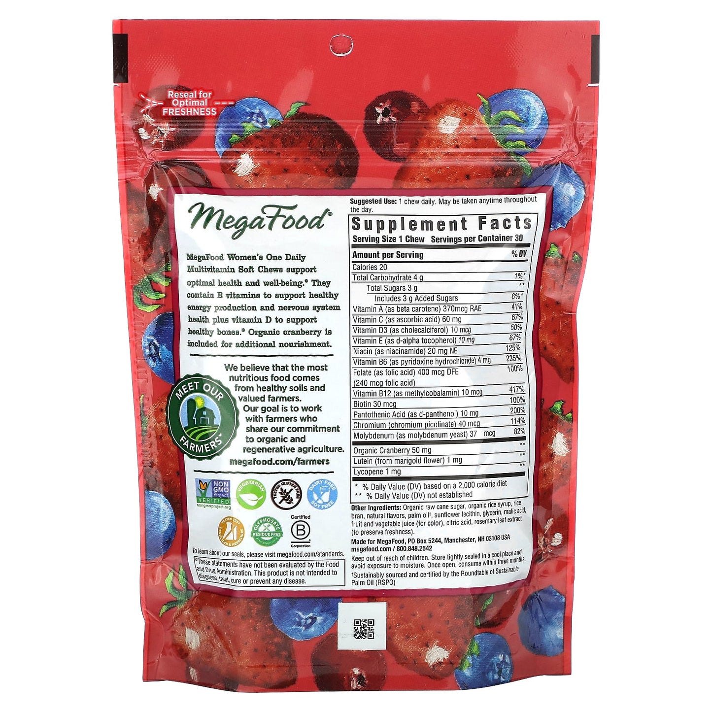 Megafood, Women's Multivitamin Mixed Berry, 30 Chewables UPC 051494103722 | HiLife Vitamins