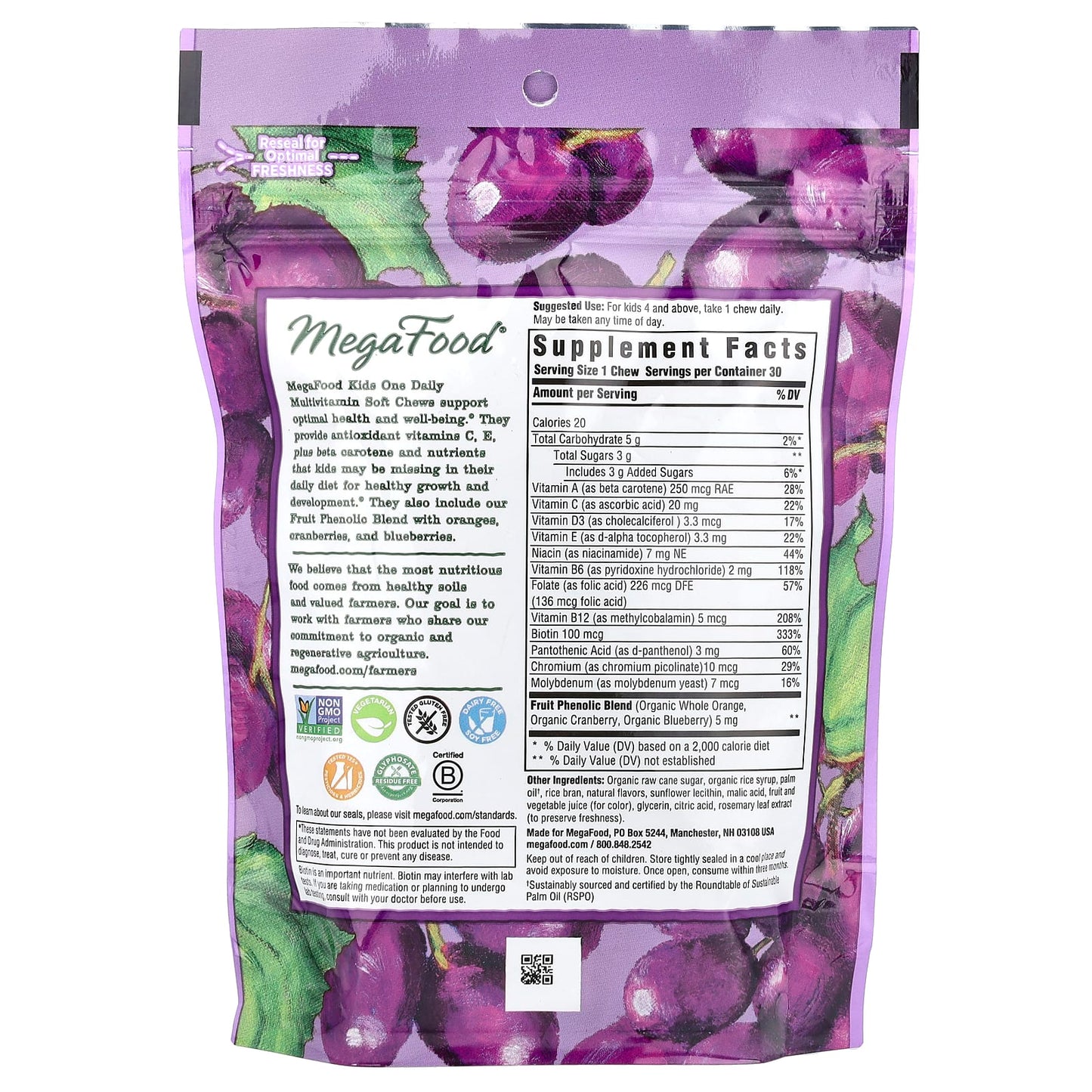 Megafood, Kids Multivitamin Grape, 30 Chewables UPC 051494103746 | HiLife Vitamins