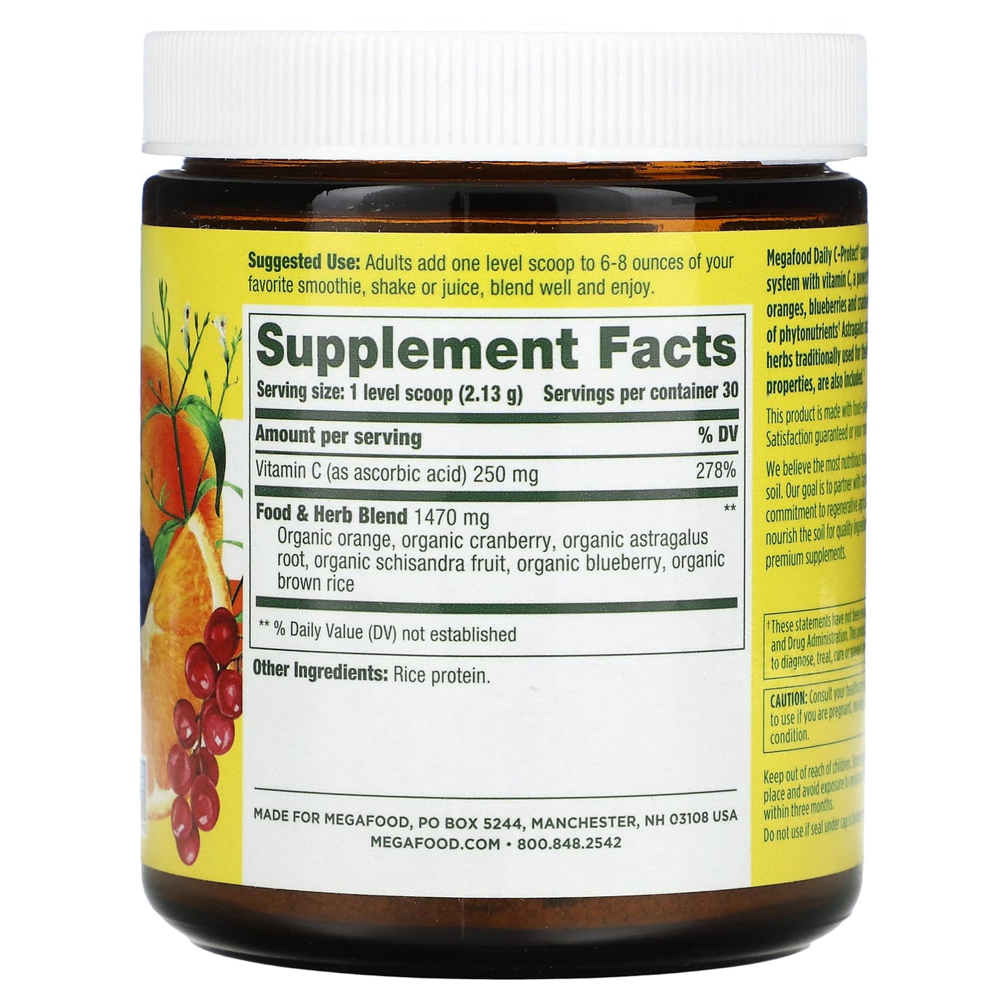 Megafood, Daily C-Protect Nutrient Booster Powder, 30 Servings, 2.25 Oz UPC 051494601372 | HiLife Vitamins