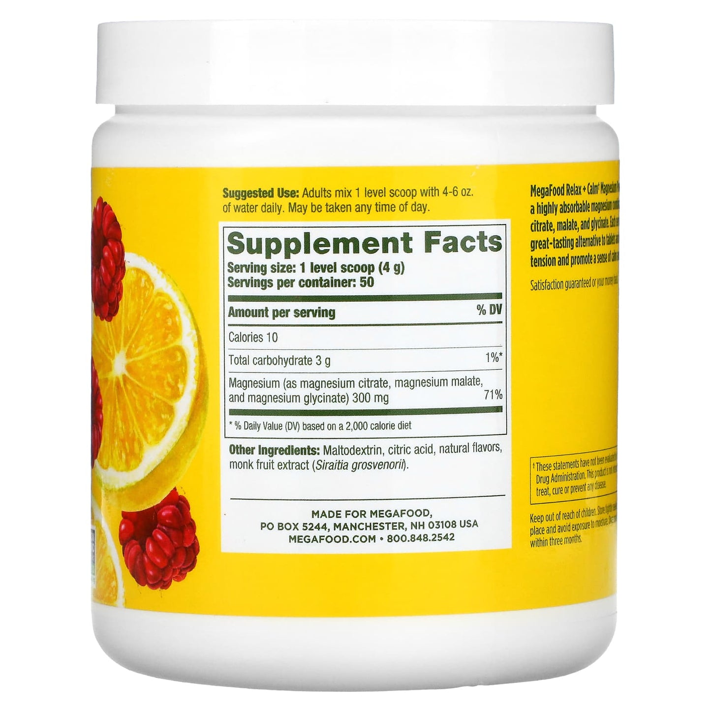 Megafood, Relax & Calm Magnesium, Raspberry Lemonade, 7.05 oz Powder UPC 051494601716 | HiLife Vitamins