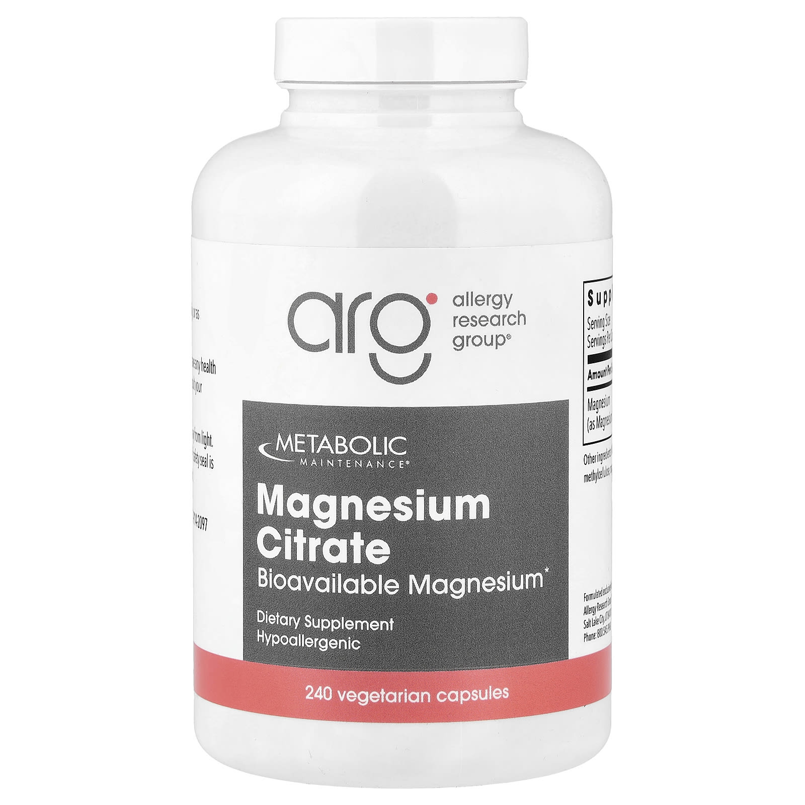 Metabolic Maintenance, Magnesium Citrate, 240 Capsules UPC 838287004301 | Hilife Vitamins