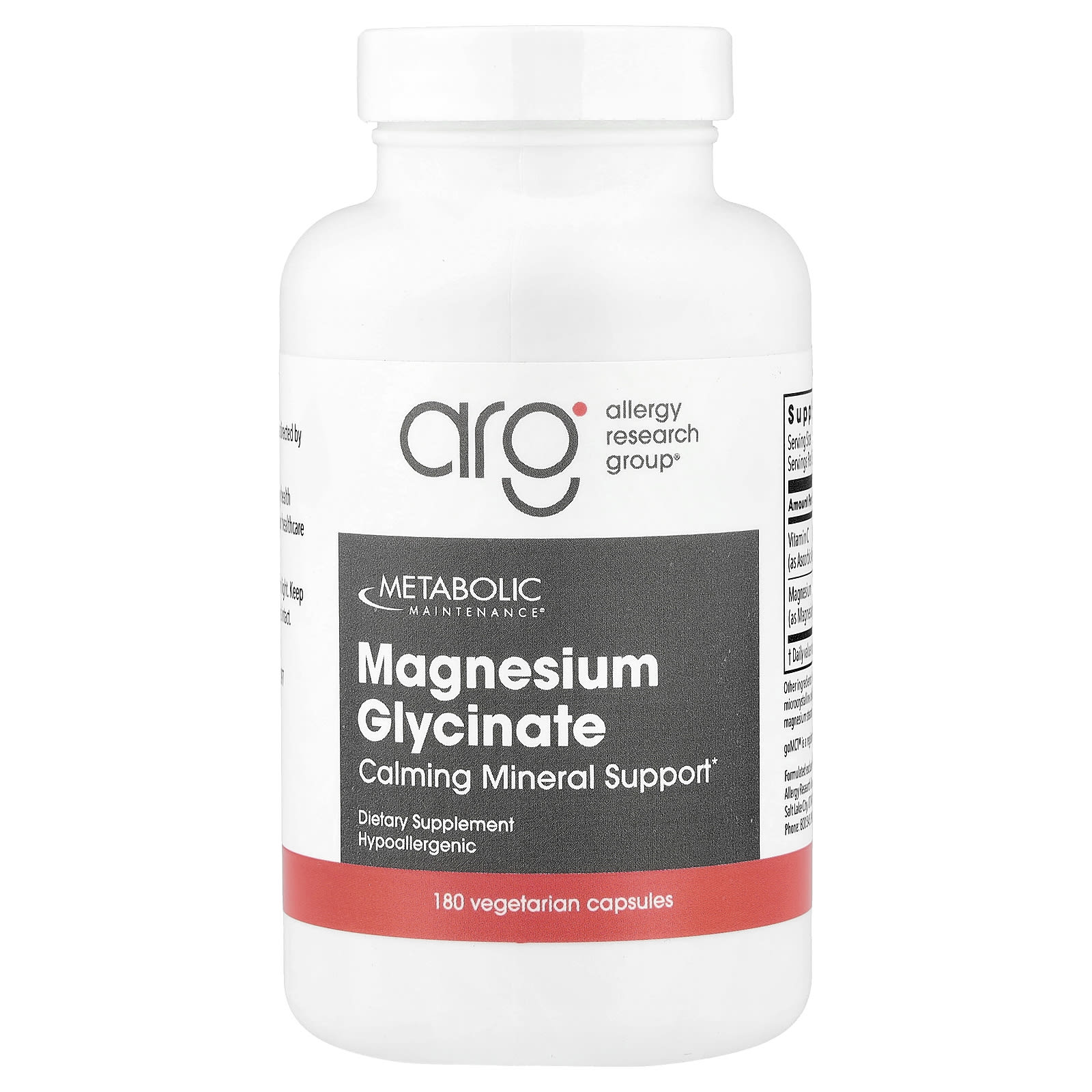 Metabolic Maintenance, Magnesium Glycinate, 180 Capsules UPC 838287004394 | Hilife Vitamins