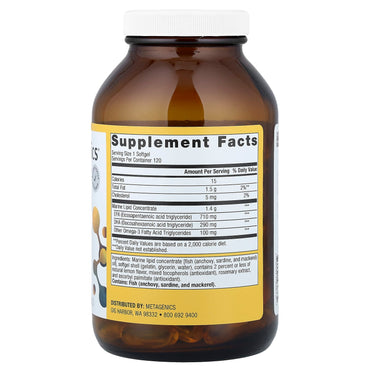 Metagenics, OmegaGenics®, 5-in-1 Fish Oil, Natural Lemon, 120 Softgels UPC 755571938732 | Hilife Vitamins
