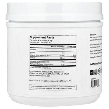 Momentous, Collagen Peptides, 1.12lb (507g) UPC 850030796226 | Hilife Vitamins