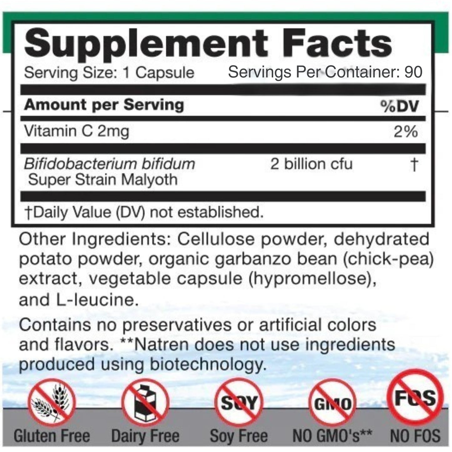 Natren, Bifido Factor, Dairy Free, 90 Capsules - 052557850904 | Hilife Vitamins