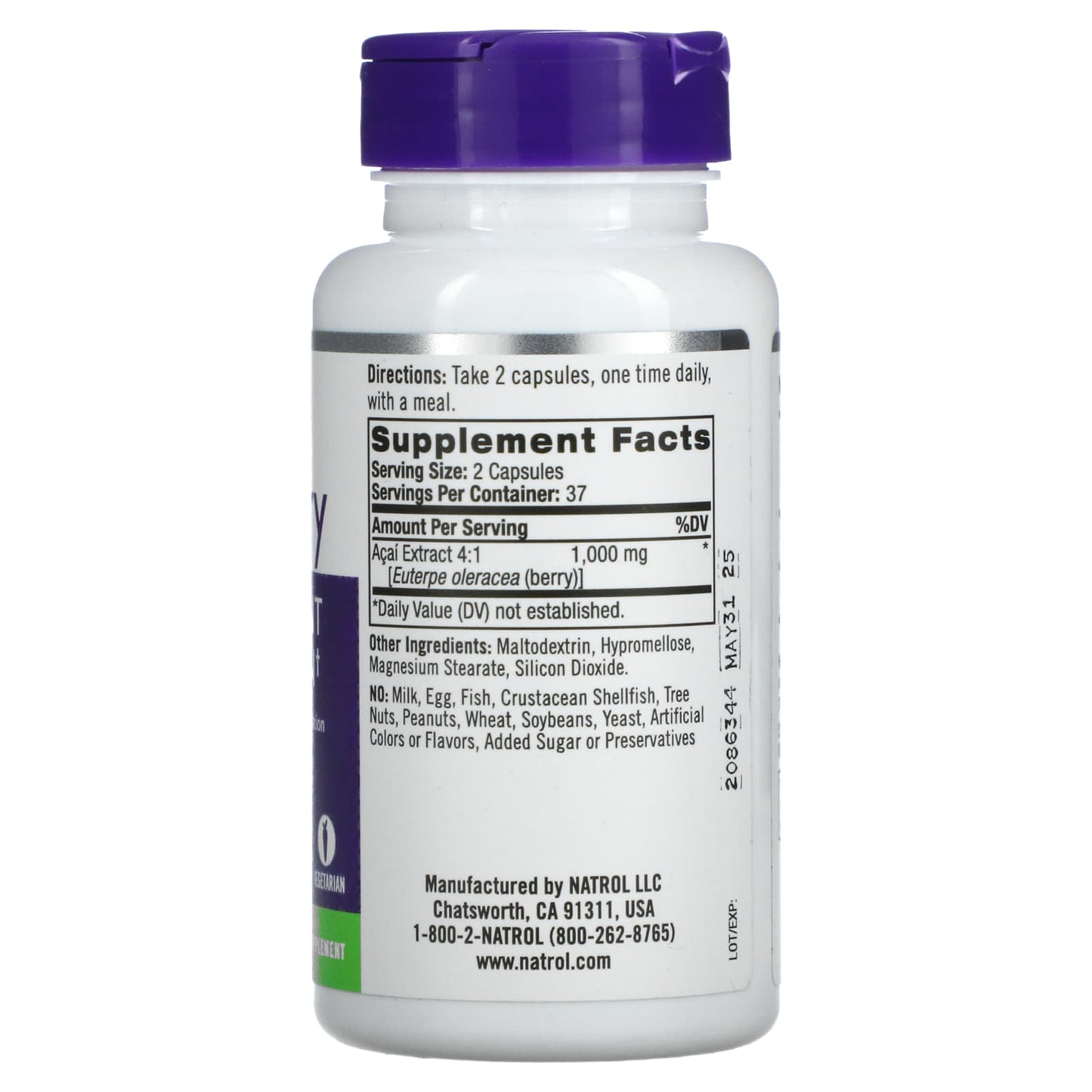 Natrol, Acai 1000 mg, 75 Vegetarian Capsules UPC 047469055769 | HiLife Vitamins