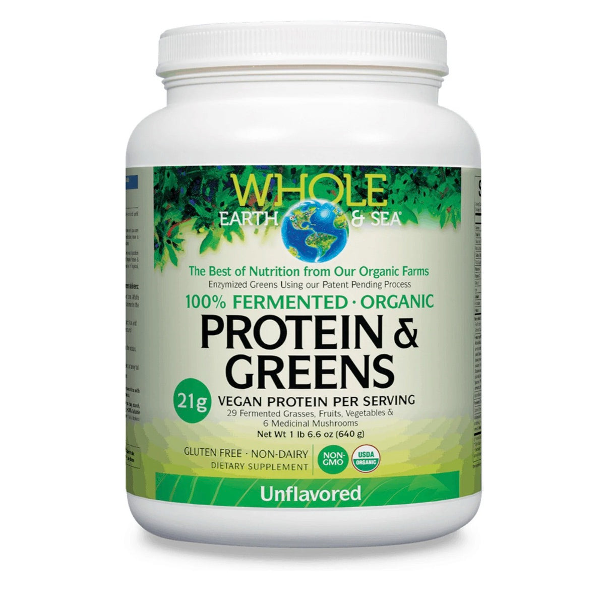 Natural Factors, Whole Earth & Sea Fermented Organic Protein & Greens, Unflavored, 1.6 lb (640 g) - 068958355412
