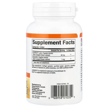 Natural Factors, Lutein, 40 mg, 60 Softgels UPC 068958010359 | Hilife Vitamins