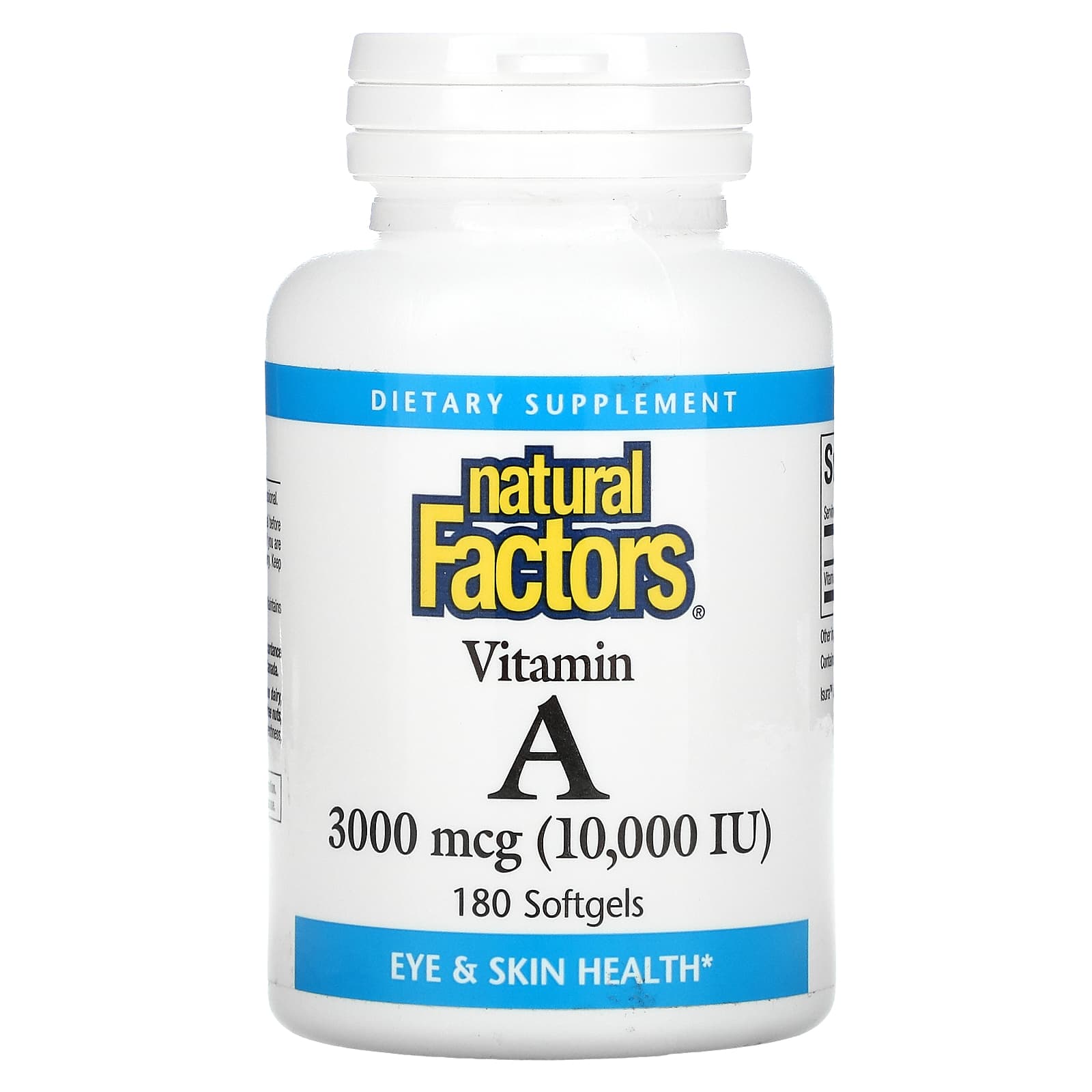 Natural Factors, Vitamin A, 3000 mcg (10,000 IU), 180 Softgels UPC 068958010410 | Hilife Vitamins