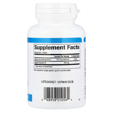 Natural Factors, Vitamin D3, 125 mcg (5,000 IU), 120 Softgels UPC 068958010564 | Hilife Vitamins