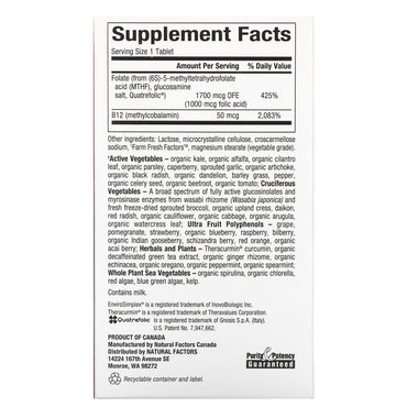 Natural Factors, BioCoenzymated, Methylfolate, 1,000 mcg, 60 Tablets UPC 068958012414 | Hilife Vitamins