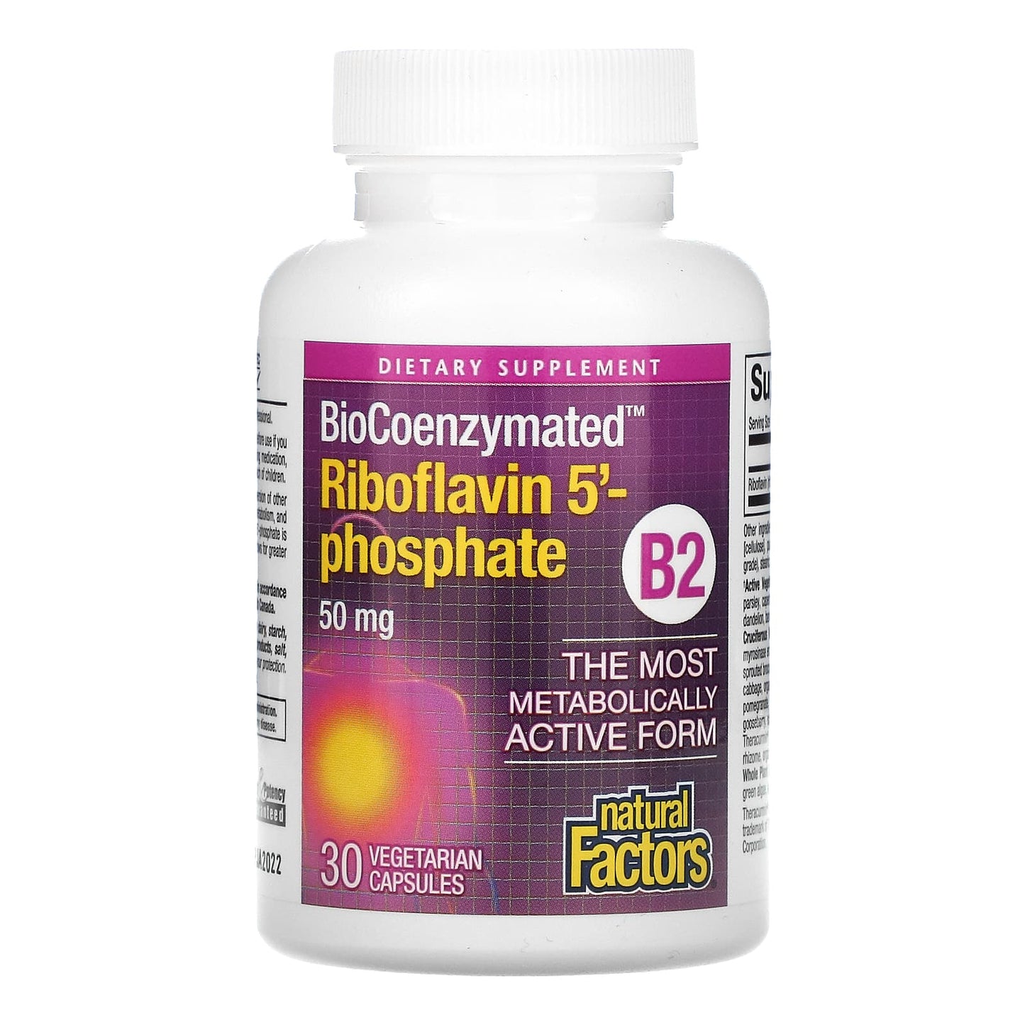 Natural Factors, Biocoenzymated Riboflavin 5'-Phosphate 50 mg, 30 Vegetarian Capsules UPC 068958012490 | Hilife Vitamins