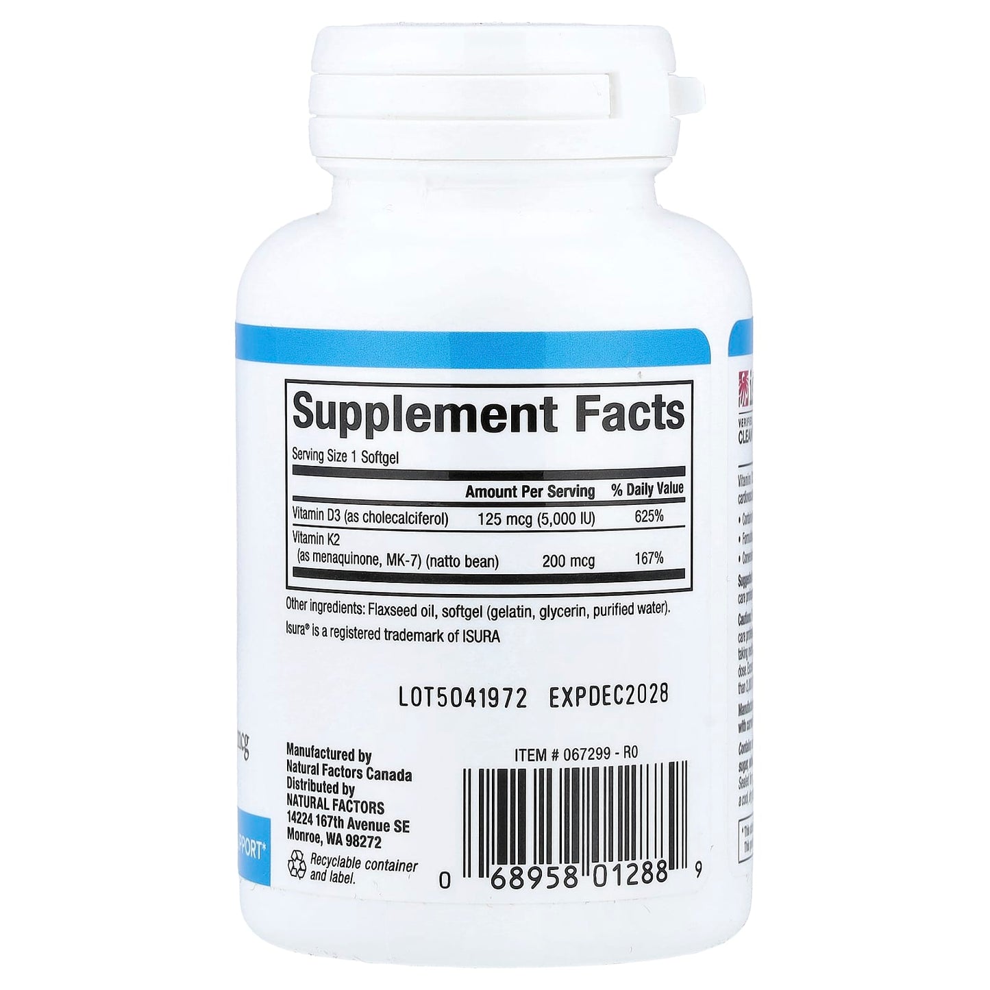 Natural Factors, Vitamin D3 & K2, 60 Softgels UPC 068958012889 | Hilife Vitamins