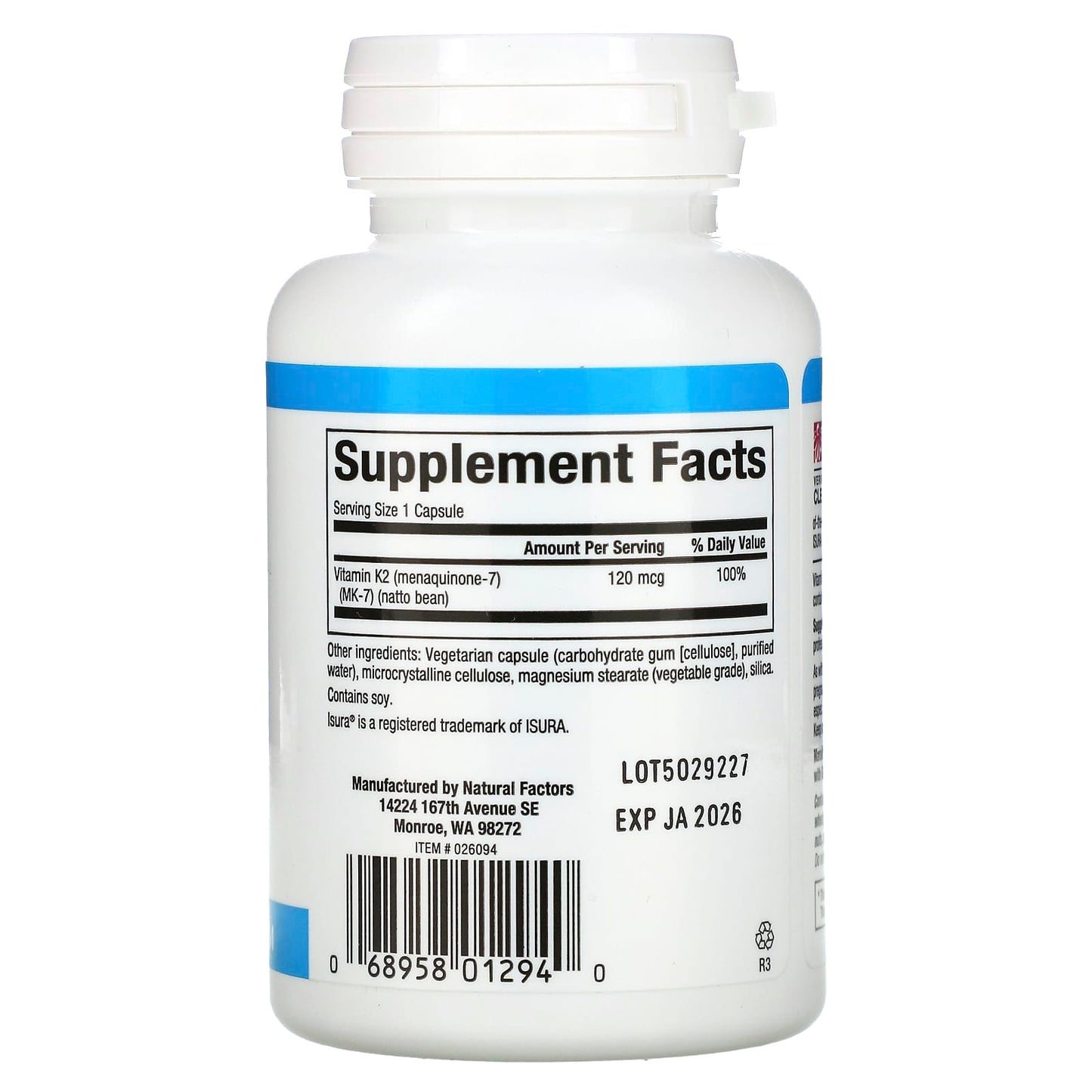 Natural Factors, Vitamin K2, 120 mcg, 60 Vegetarian Capsules UPC 068958012940 | Hilife Vitamins