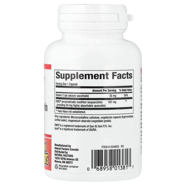 Natural Factors, Bioactive Quercetin EMIQ, 50 mg, 60 Capsules UPC 068958013817 | Hilife Vitamins