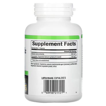 Natural Factors, Betaine Hydrochloride with Fenugreek, 5, 180 Vegetarian Capsules UPC 068958017211 | Hilife Vitamins