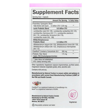 Natural Factors, Ultimate Probiotic Women's Every Day, 12 Billion, 60 Vegetarian Capsules UPC 068958018492 | Hilife Vitamins